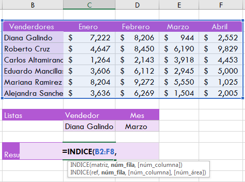 Ejemplo de búsqueda avanzada con función en Excel