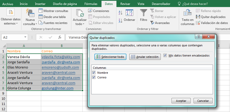 Funciones avanzadas de Excel: quitar duplicados