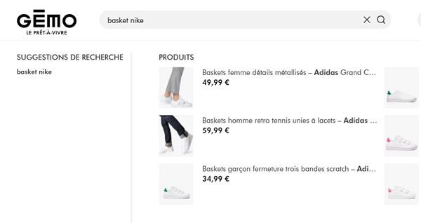 Moteur de recherche interne Gemo
