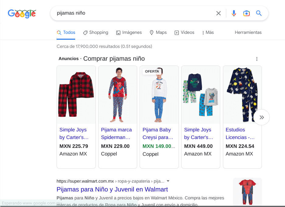 Ejemplo de campaña en Google Ads de Amazon México