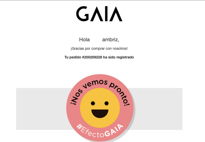 Ejemplo de forma original de decir gracias por tu compra de Gaia