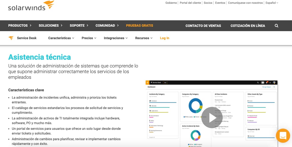 Herramienta de service desk: Solarwinds