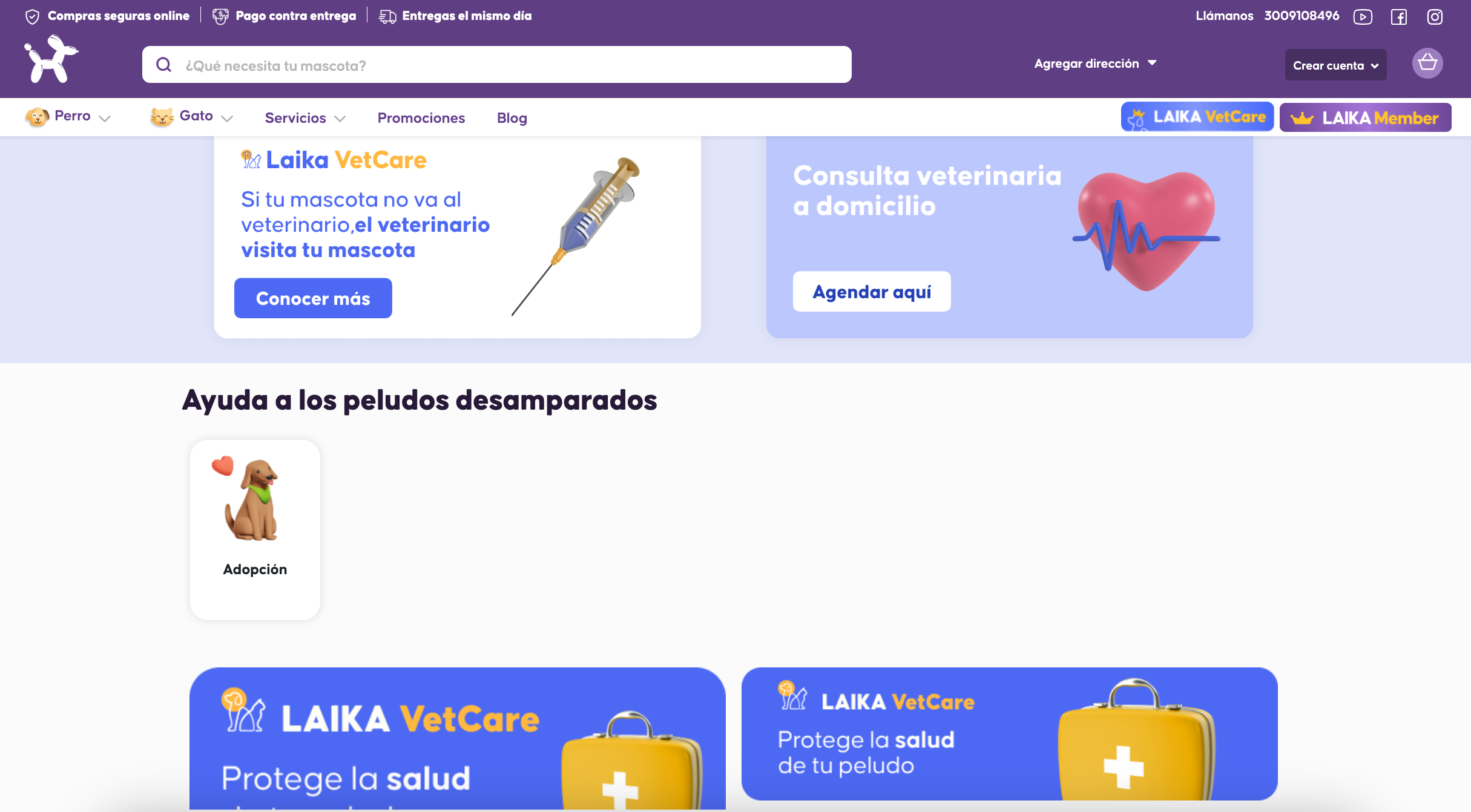 Ejemplos de landing page: Laika