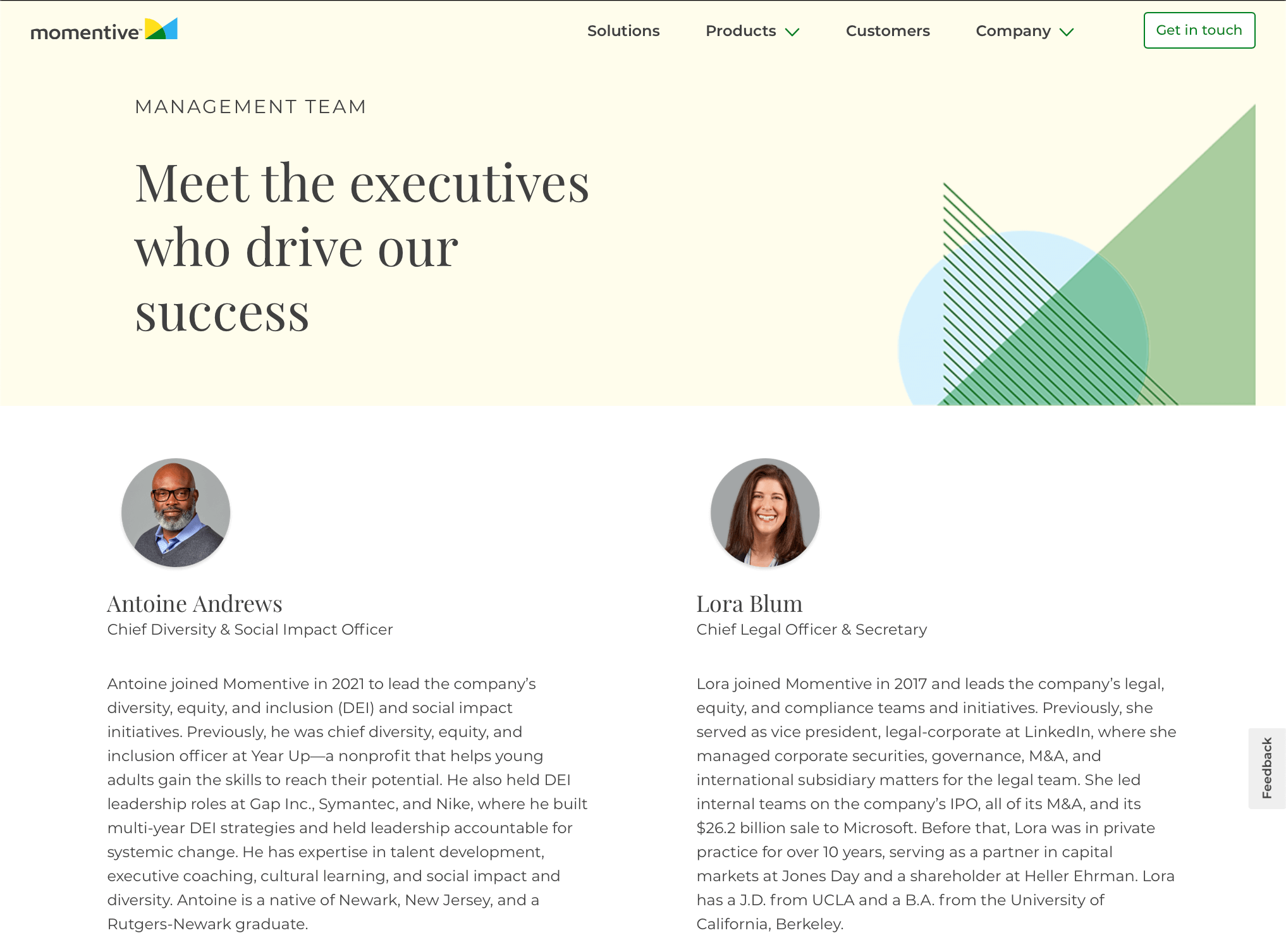Ejemplo de página web estática: líderes de Momentive