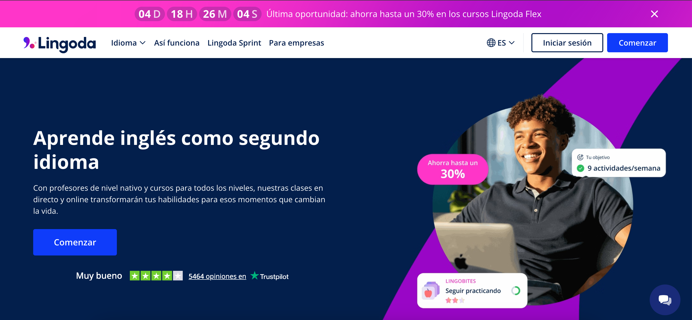 Ejemplos de landing page: Lingoda