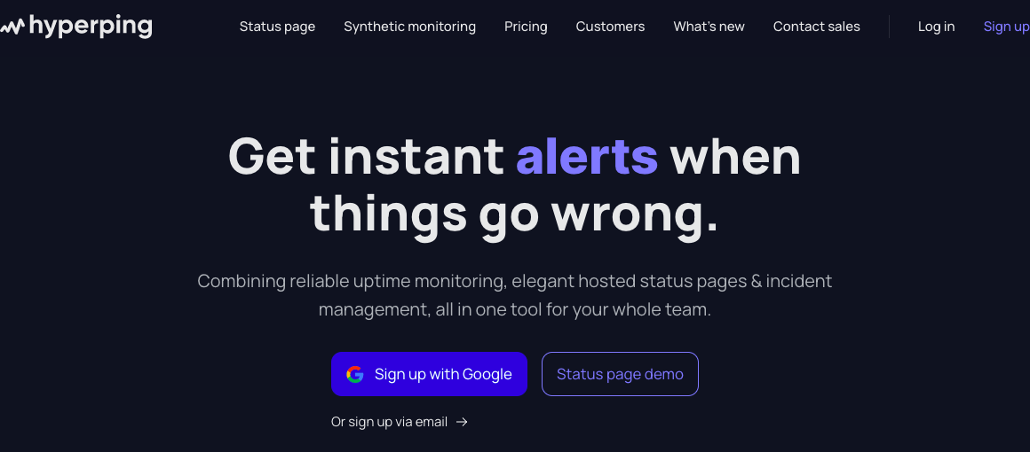Capture d’écran du logiciel de monitoring Hyperping