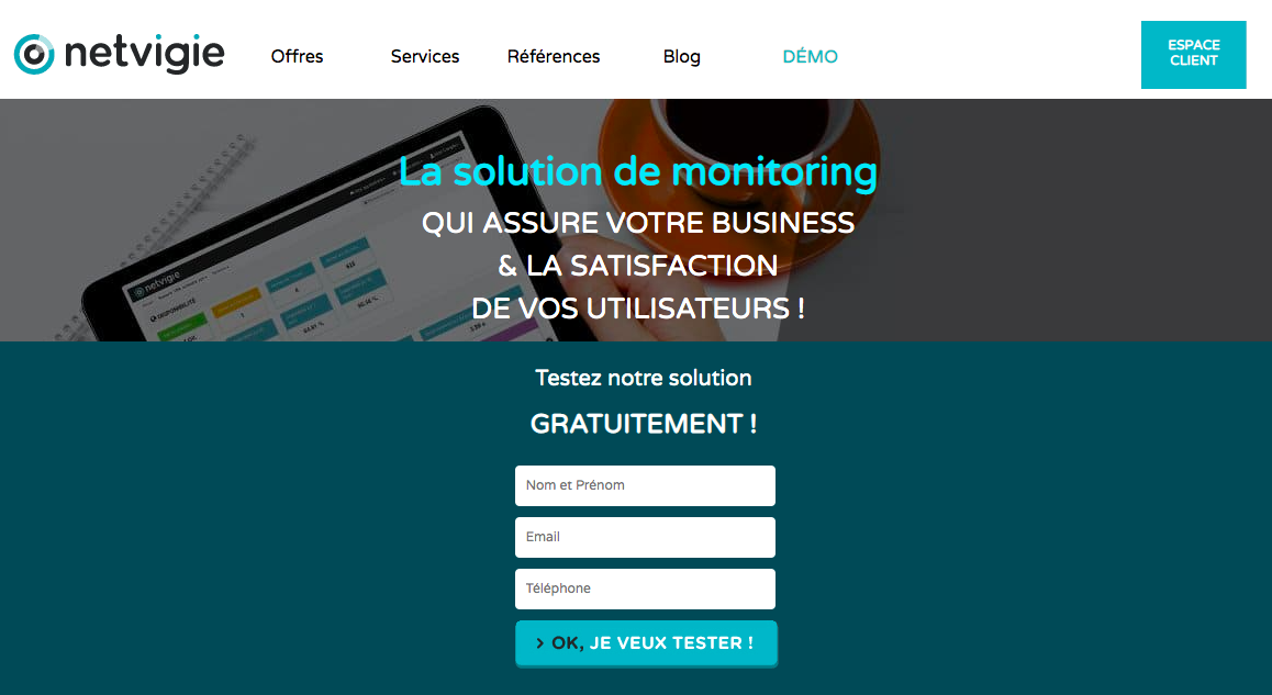 Capture d’écran du logiciel de monitoring Netvigie
