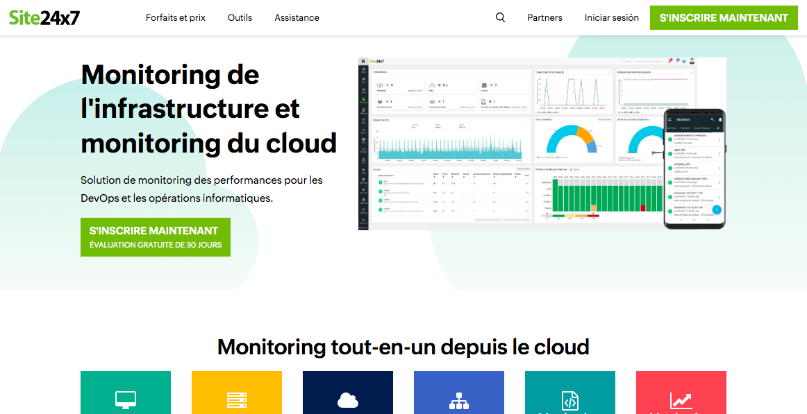 Capture d’écran du logiciel de monitoring Site 24X7