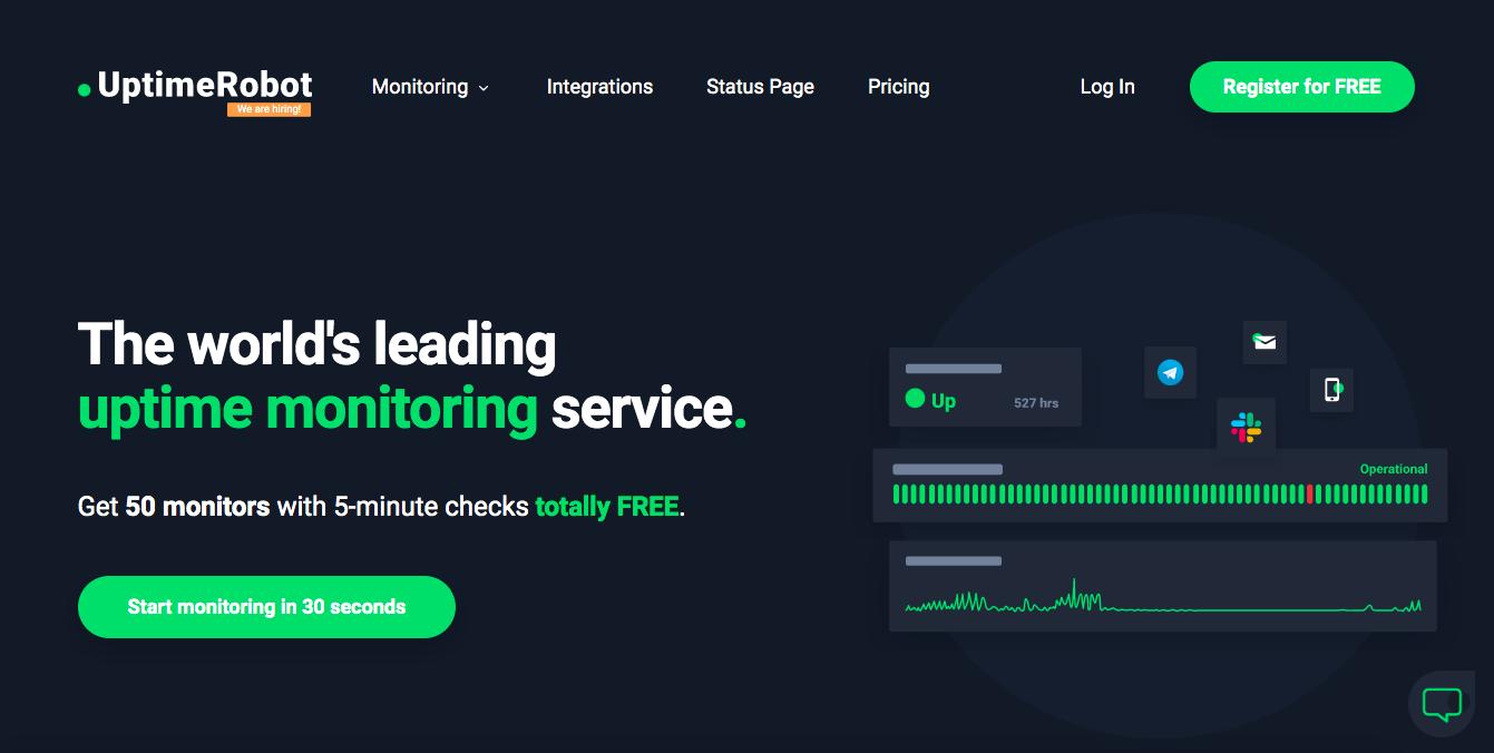 Capture d’écran du logiciel de monitoring Uptime Robot