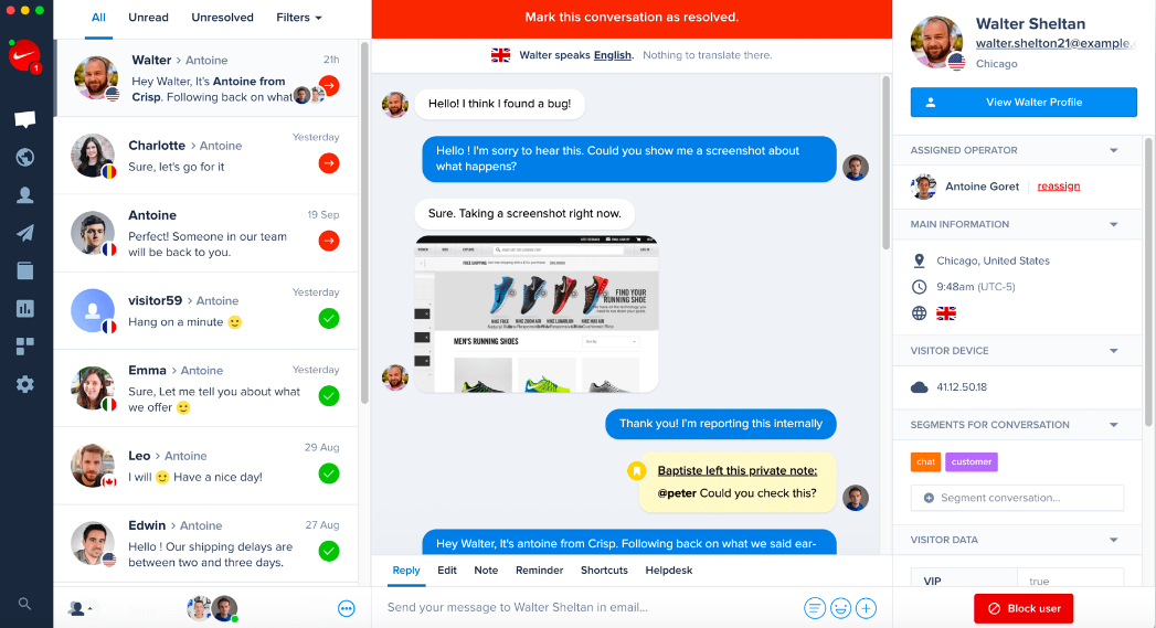 interface logiciel service client e commerce crisp