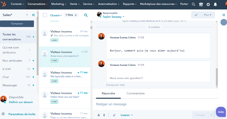 interface logiciel service client e commerce hubspot