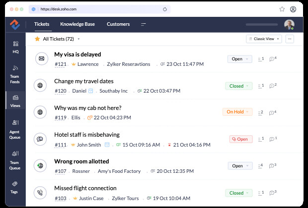 interface logiciel service client zoho