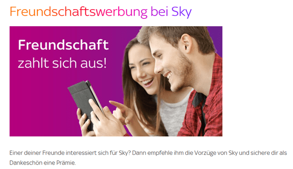 Ein Screenshot der Freundschaftsbewerbung bei Sky.