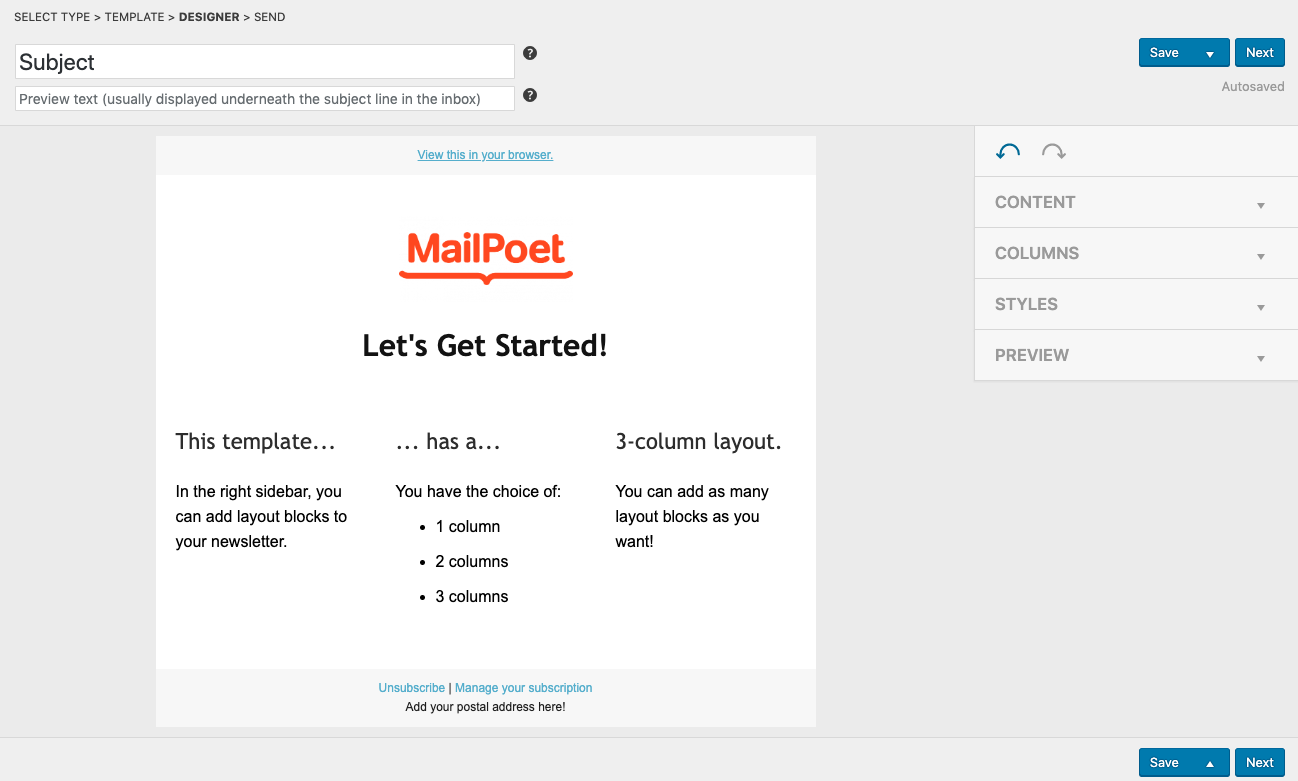 Herramienta de email marketing: MailPoet