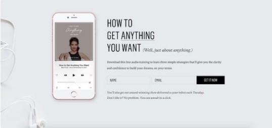 Ejemplo de squeeze page: Marie Forleo