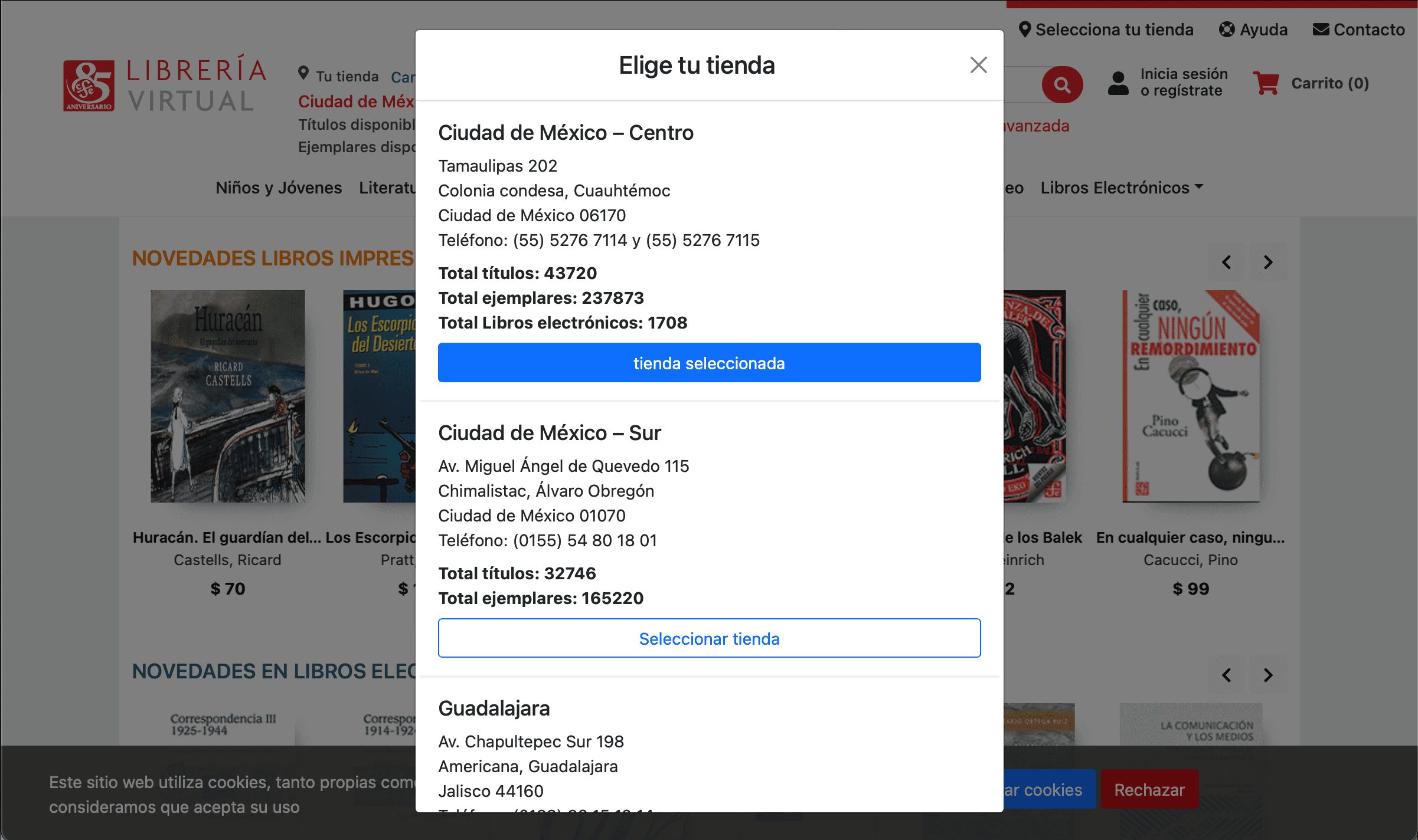 Ejemplo de pop-up como ventana de clic en librería