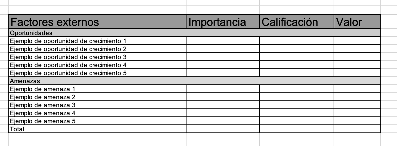 Cómo hacer una matriz EFE: Añade tus oportunidades y amenazas