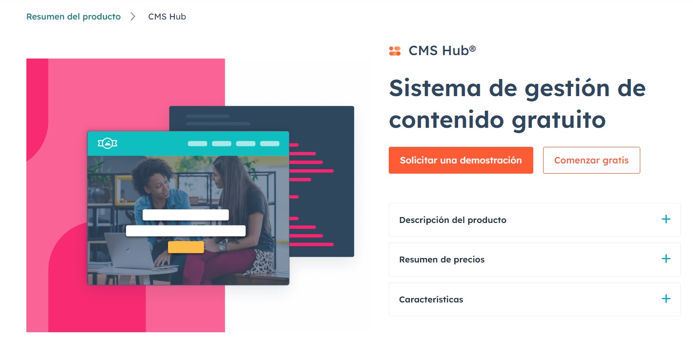 Ejemplo de mejores herramientas para diseño web: CMS Hub