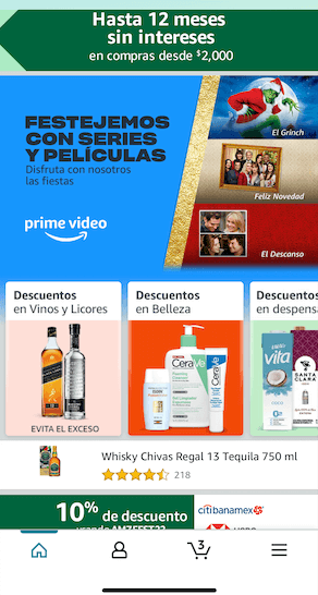 Ejemplo de menú de navegación de hamburguesa: Amazon