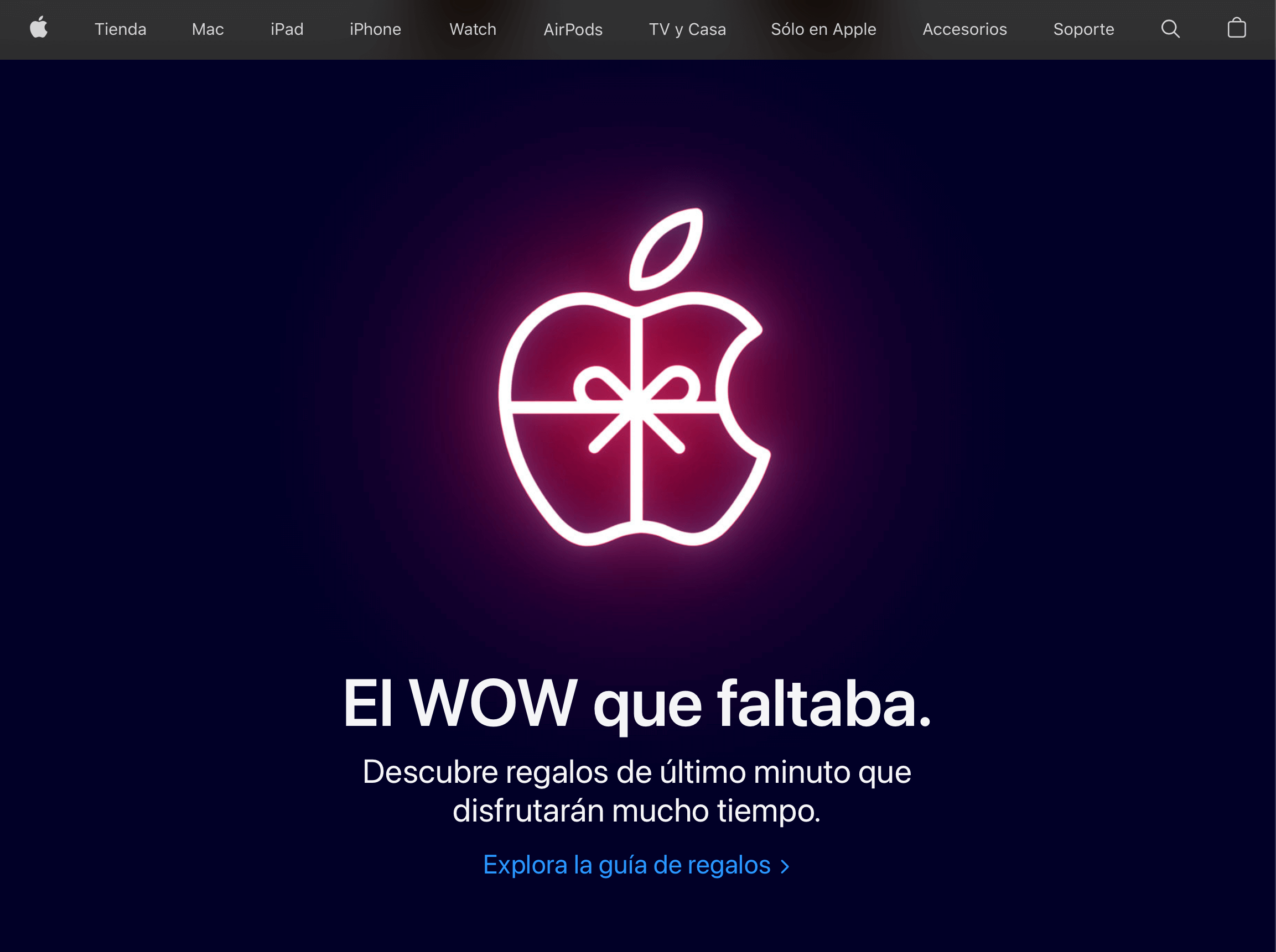 Ejemplo de menú de navegación horizontal: Apple