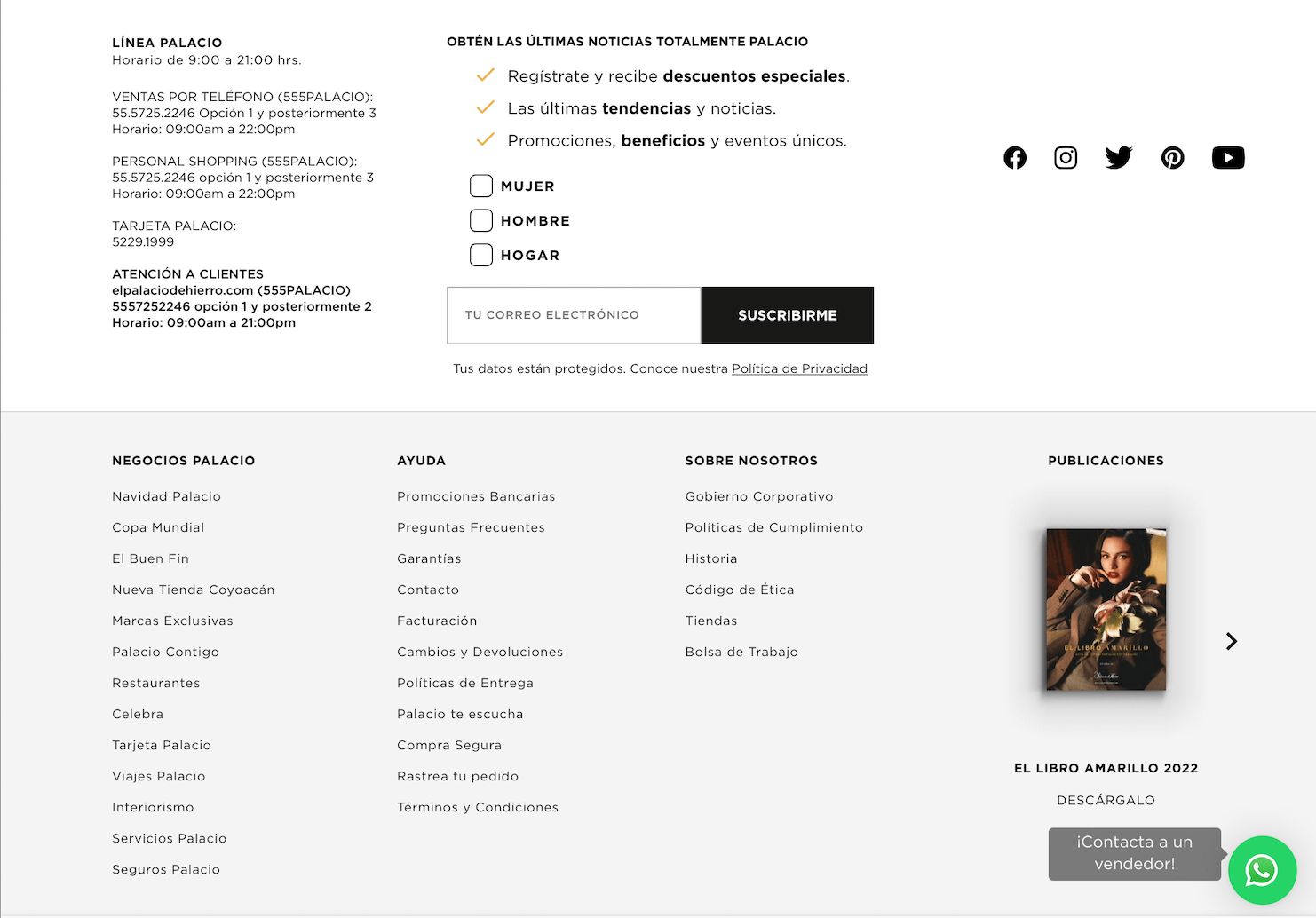 Ejemplo de menú de navegación a pie: El Palacio de Hierro