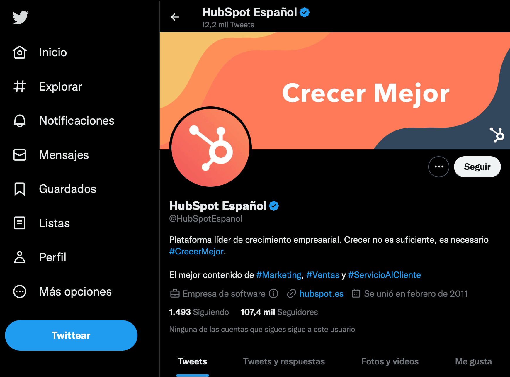 Ejemplo de menú de navegación vertical: Twitter