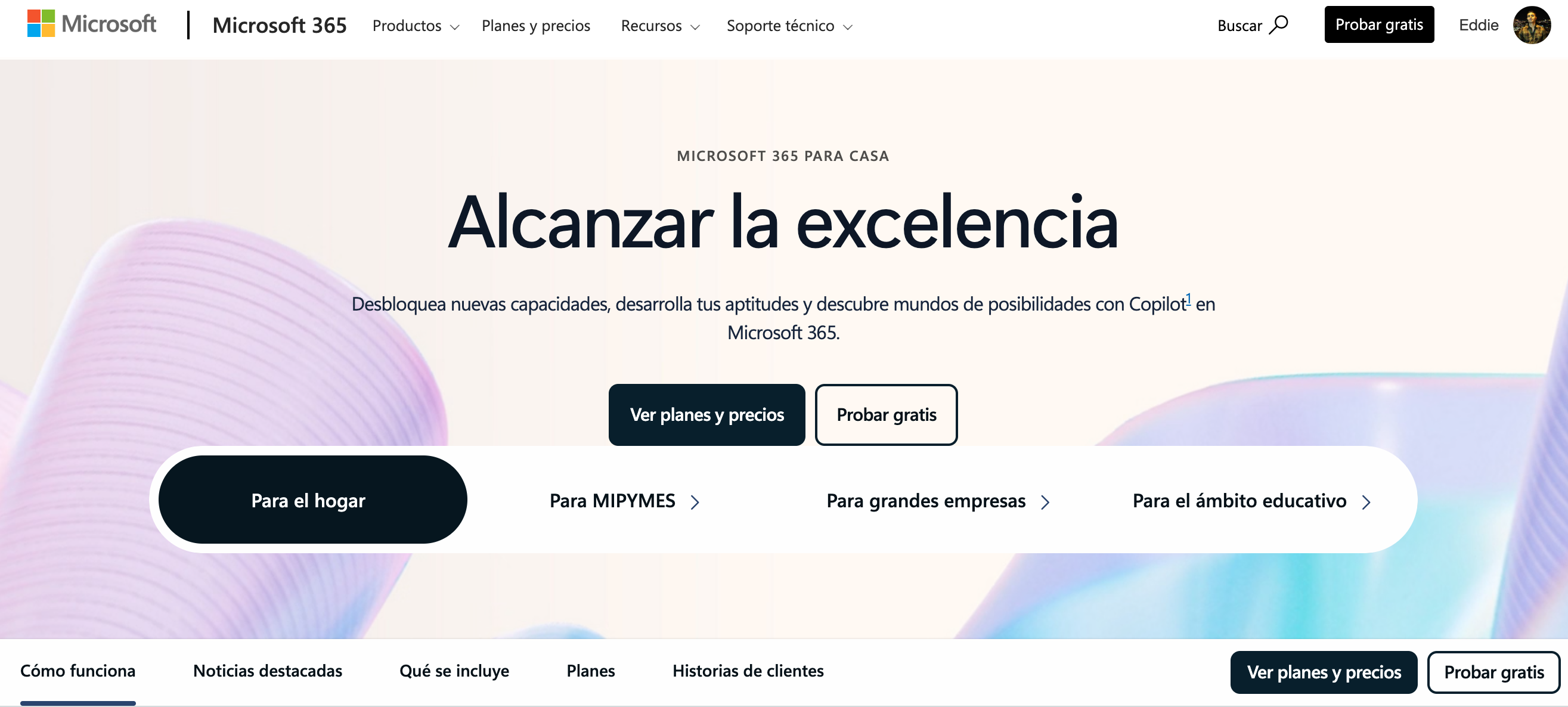 Ejemplo de landing page: Microsoft 365