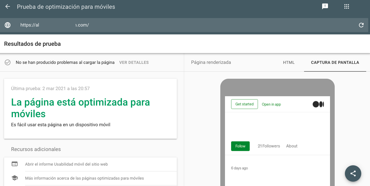 Mobile friendly: prueba de optimización para móviles de Google