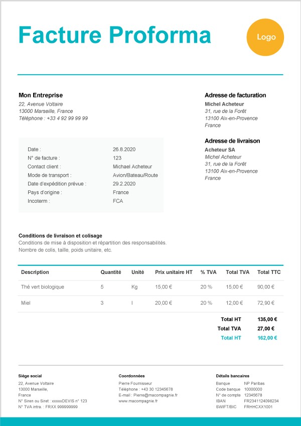 modèle facture proforma