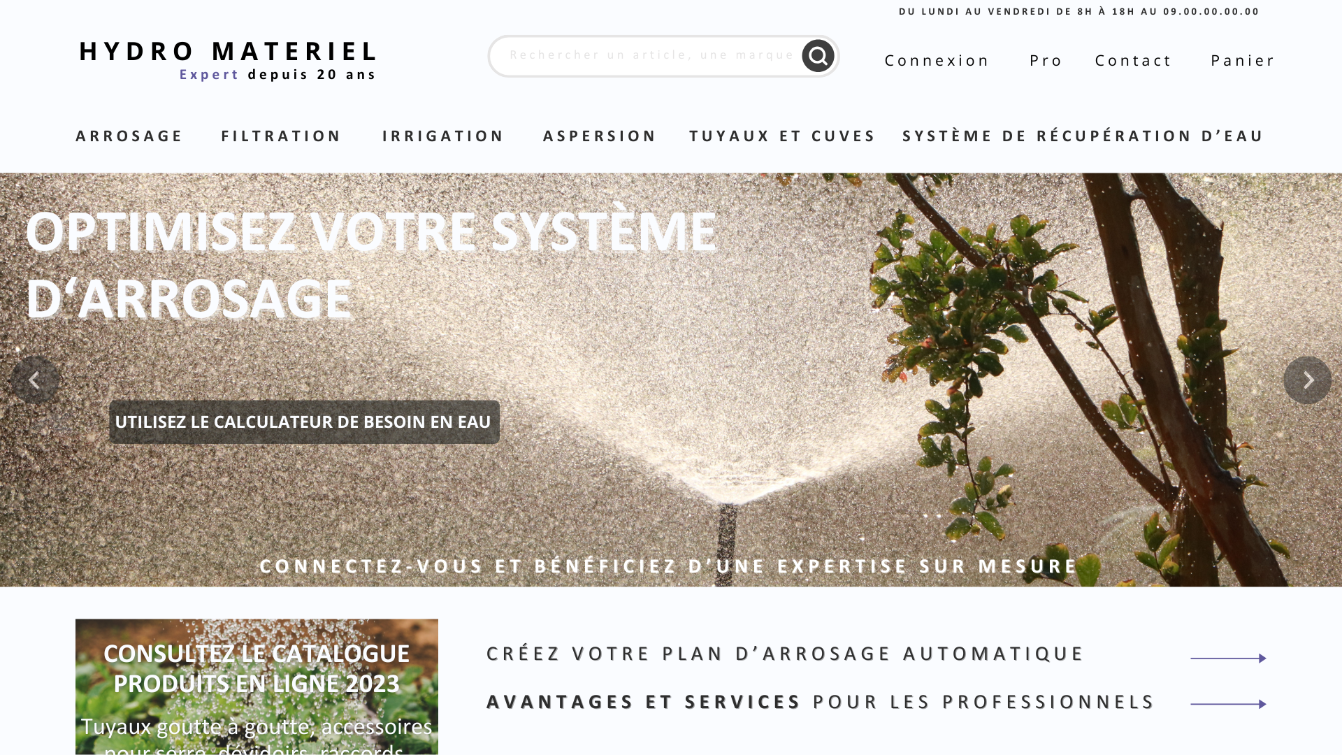 Un modèle de site web interactif pour un vendeur de matériel d'arrosage