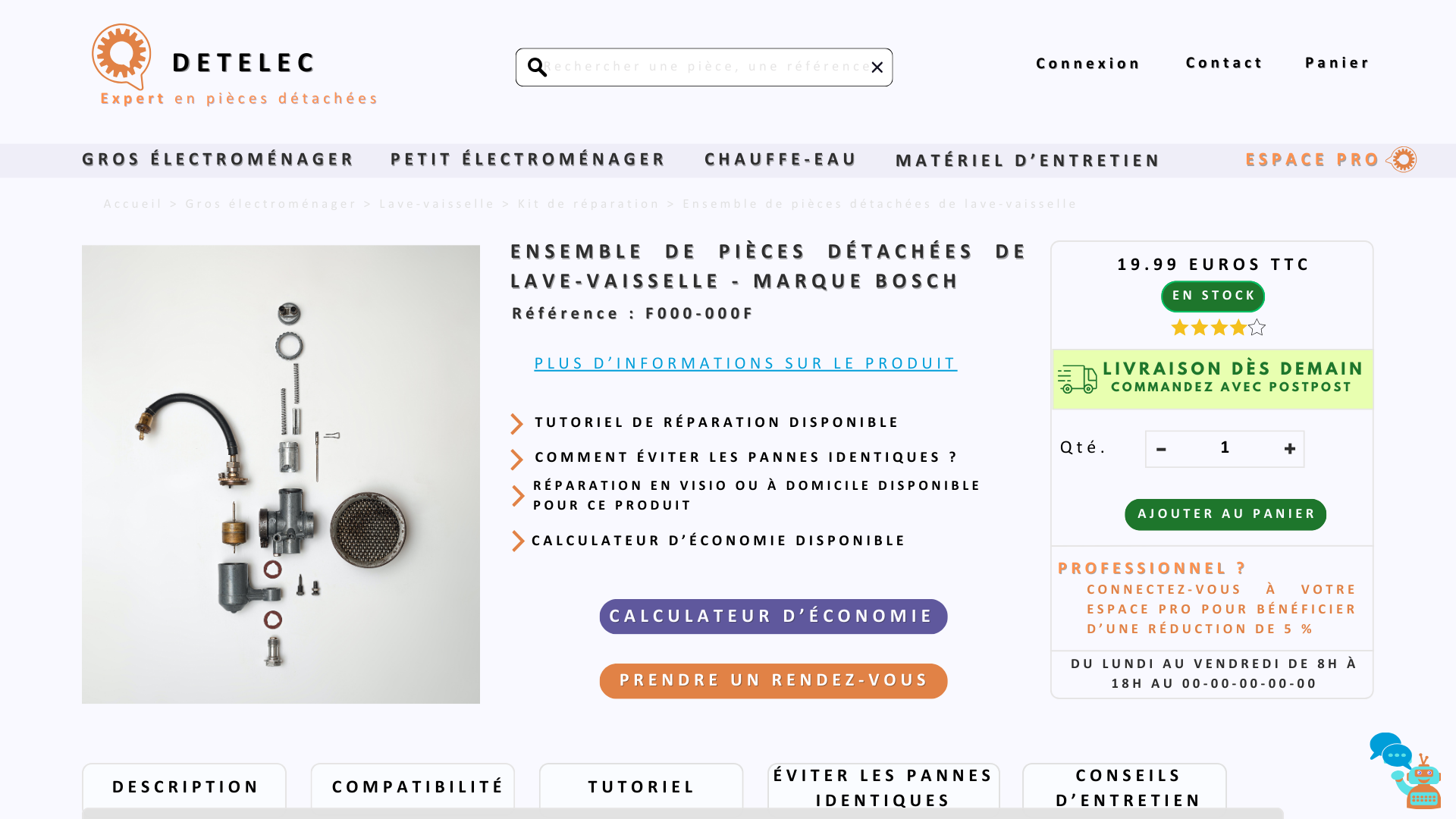 Modèle de site web de vente de pièces détachées optimisé pour la navigation