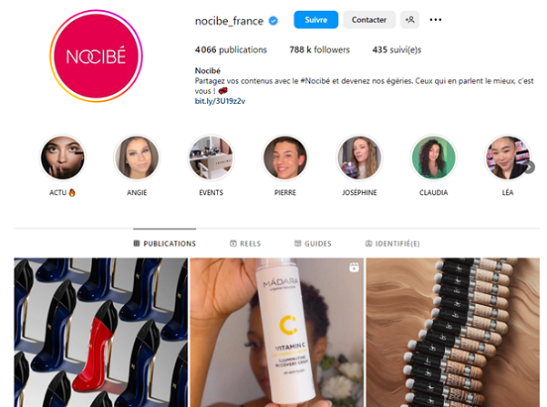 Compte Instagram de Nocibé