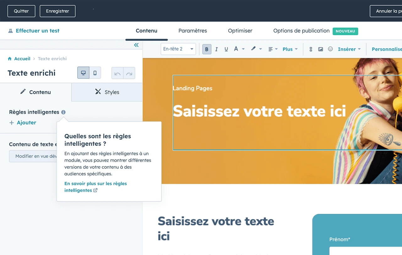 création de landing page outil hubspot