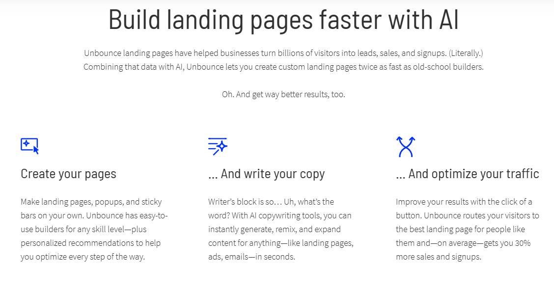 Web con inteligencia artificial: creador de Unbounce