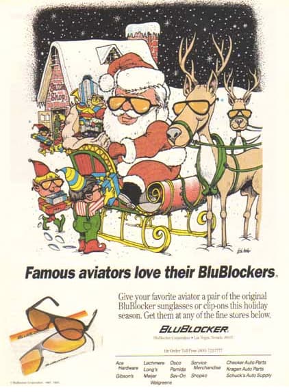 Papá Noel en la publicidad de BluBlockers en 1993