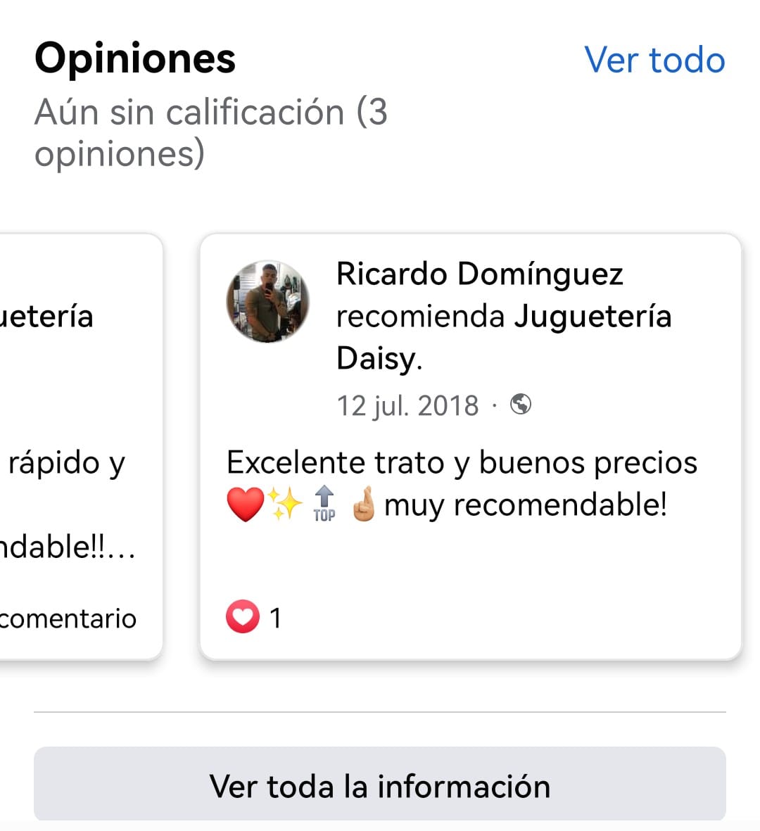 Ecommerce para las fiestas: ejemplo de opiniones en Facebook