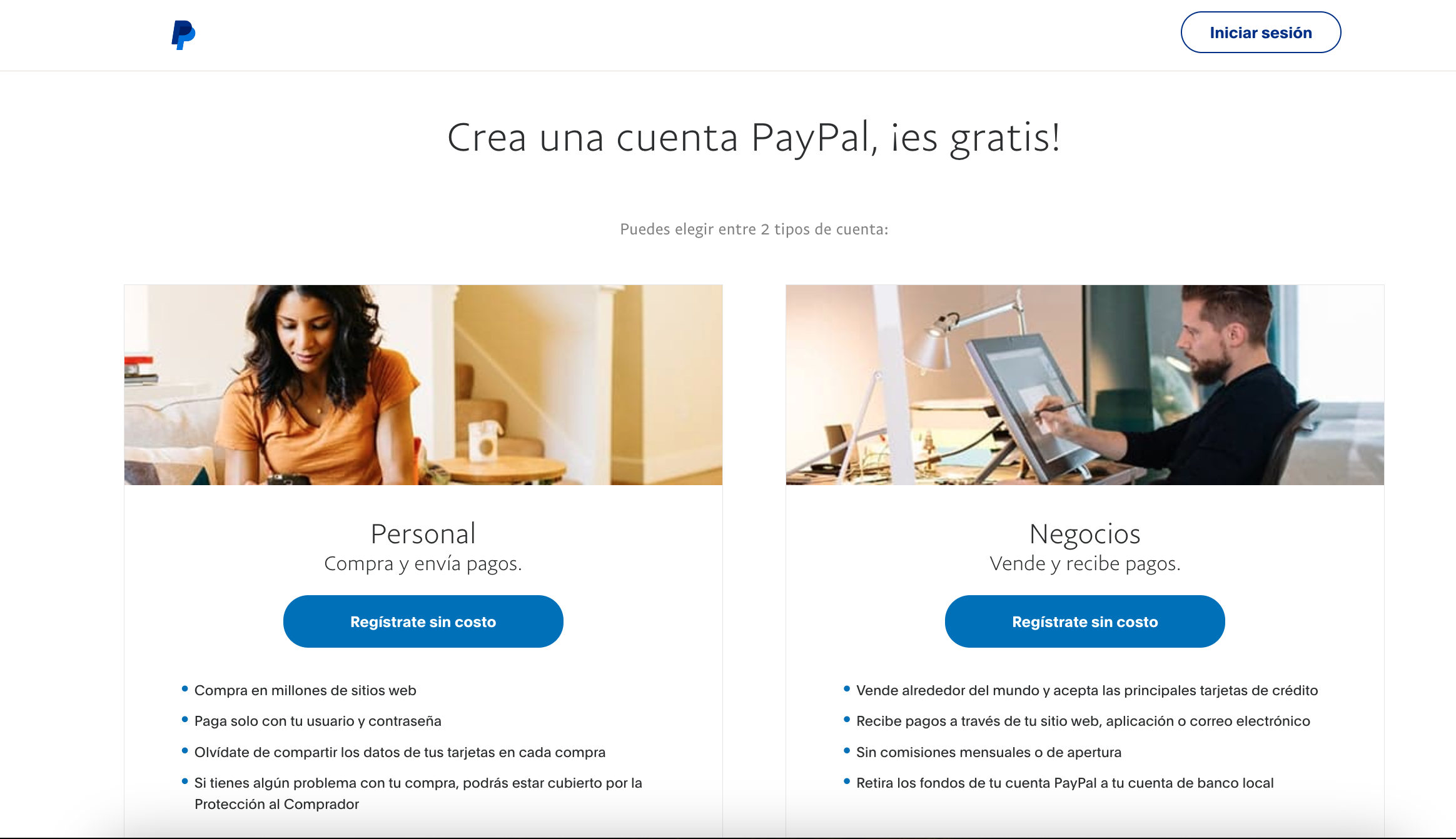 Ejemplos de landing page: PayPal