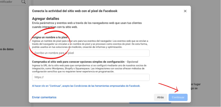 Asignar nombre a píxel de Facebook