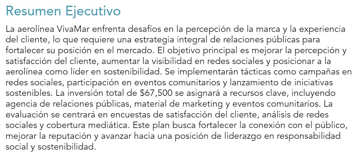 Ejemplos de plan de relaciones públicas: resumen ejecutivo