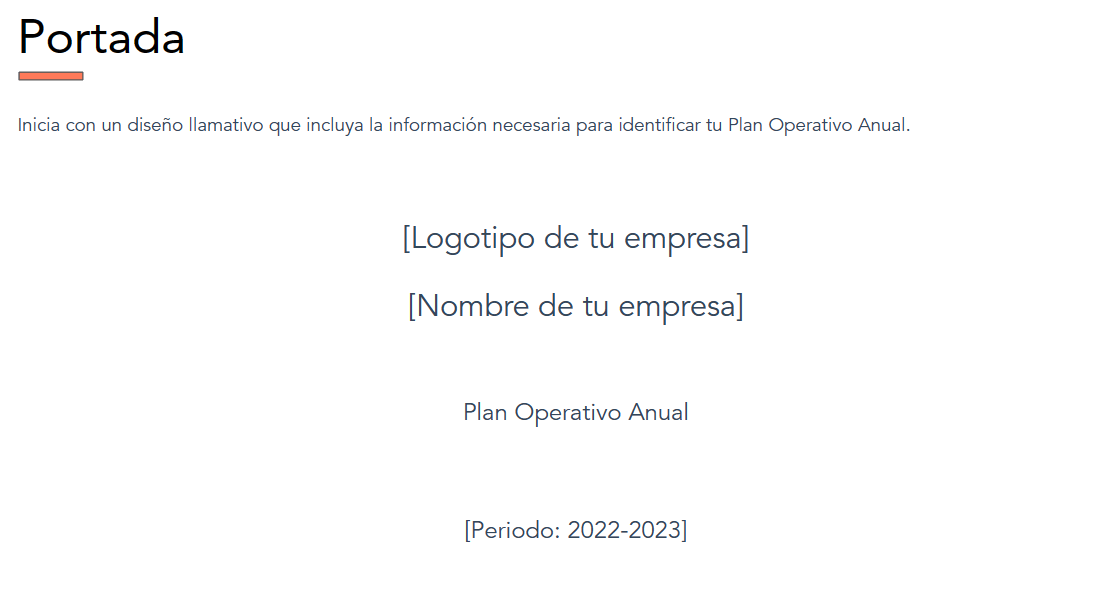 Redacta un plan operativo anual, portada