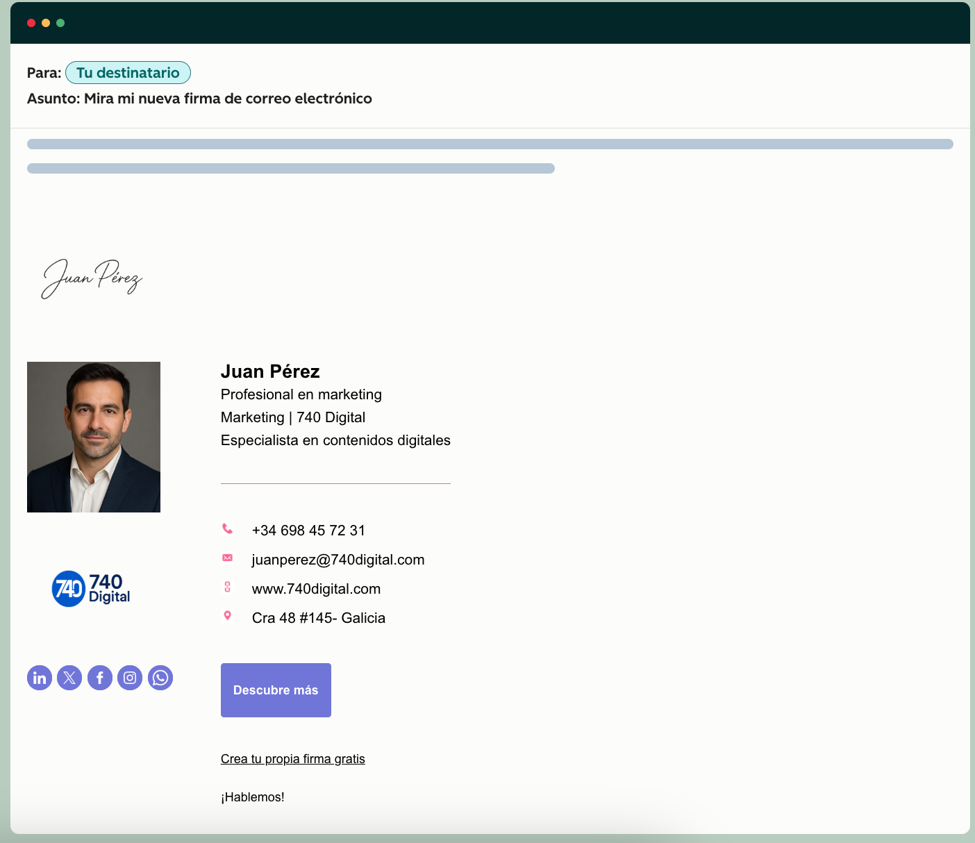 Ejemplo plantilla app Email Signature Generator
