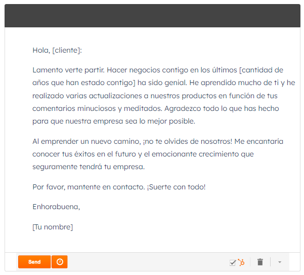 Plantilla de correo para decir adiós a un cliente
