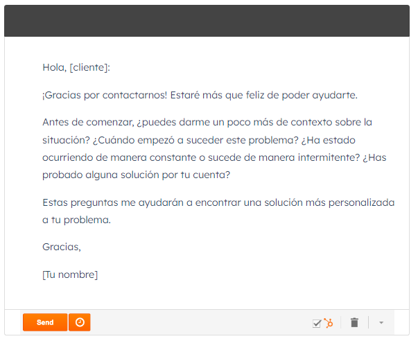 Plantilla de correo de asistencia técnica