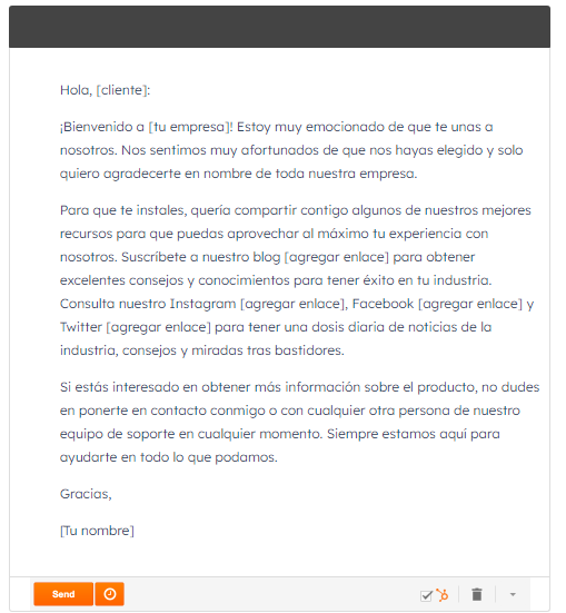 Plantilla de correo electrónico de bienvenida