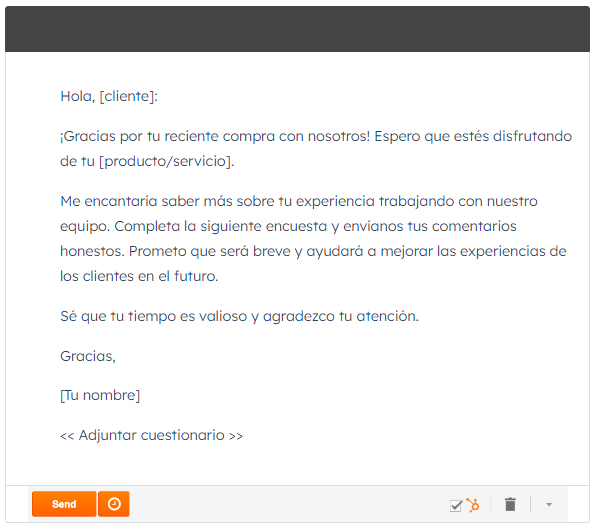 Plantilla de correo con cuestionario