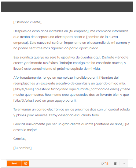 Plantilla de correo de despedida