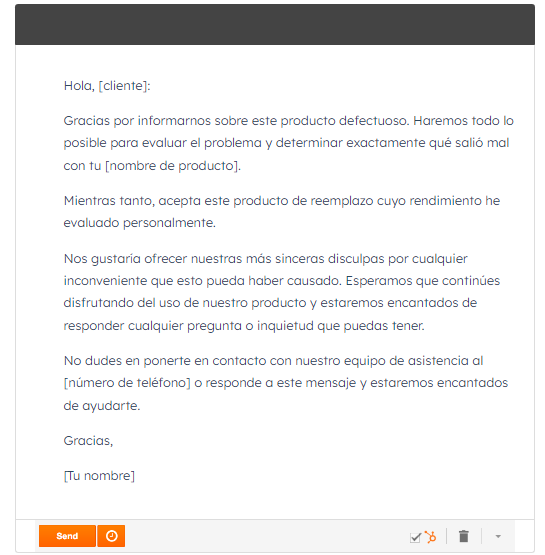 Plantilla de correo de intercambio de productos