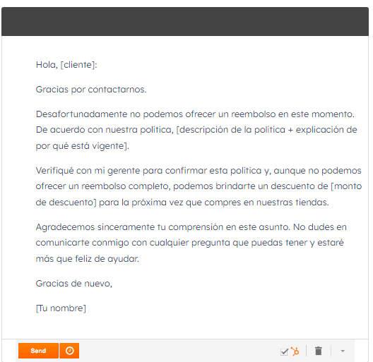 Plantilla de correo con negativa