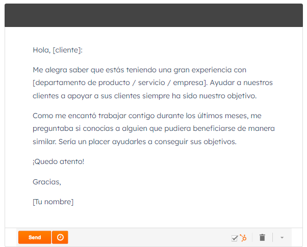 Plantilla de correo de petición de recomendación