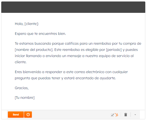 Plantilla de correo a cliente con mensaje proactivo
